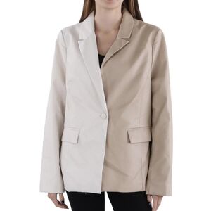 Tan and White Blazer with Wide Lapels and Relaxed Fit